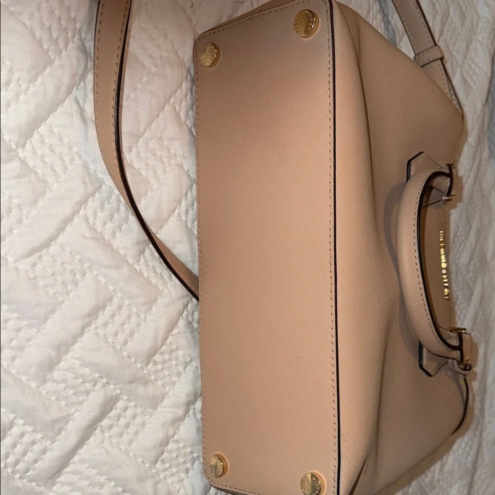Michael Kors Tan Pebbled Leather Satchel with Gold Hardware